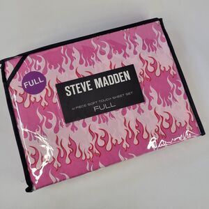 Hot Pink Fire Flames Print 4pc FULL Sheets Set White Red Harley Girl Biker Chic